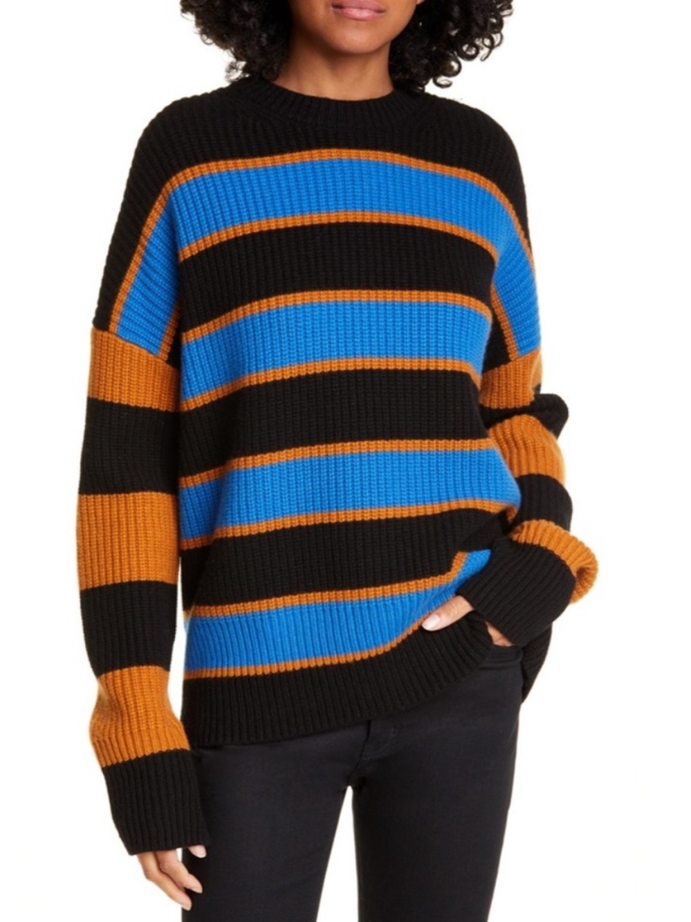 A.L.C. Black Blue Roman Striped Lambswool Sweater